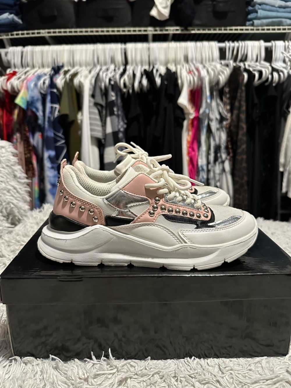 SHEIN Chunky Studded Sneakers in Pink, Silver, White, and Black